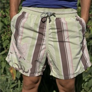 Vilebrequin Striped Swim Trunks Floral Moorea Beach Board Shorts Bath Size XXL